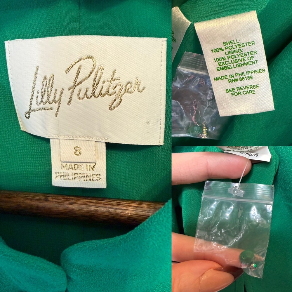 Lilly Pulitzer Adalee Shift Dress Ruffle Beaded Preppy Resort Wear Green Size 8 - Picture 7 of 8